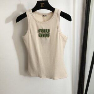 🥗Miu Miu Women's Fashion Green Rhinestone Cotton Vest